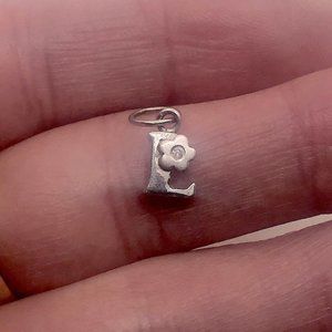 VTG 925 Silver Letter Initial L Pendant w Small Diamond / 14mm Including Bale